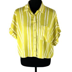 F21 Women Yellow & White Striped Shirt Style Top